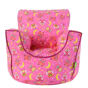 Cotton Pink Owl Bean Bag Arm Chair Toddler Size