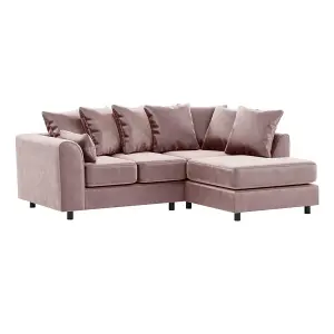 Brooklyn Plush Velvet 3 to 4 Seater L Shaped Corner Sofa Foam Pink Right Hand Facing