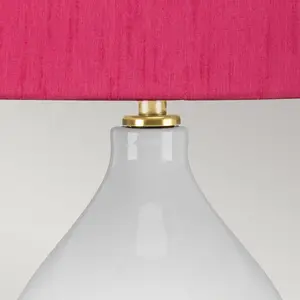 Luminosa Isla Table Lamp with Round Tapered Shade, Aged Brass, White, Pink