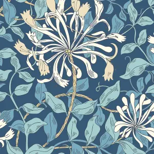 Hoopla Walls Honeysuckle Leaf Trail Navy Blue Smooth Matt Wallpaper