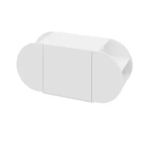 Decortie Modern Pozy Shoe Bench Storage White 110(W)cm Oval Shape 3-Door Minimal Organiser for Office, Hallway