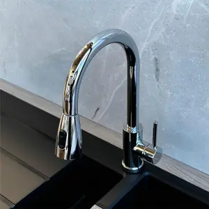 Liquida KPO11CH Swivel Single Lever Pull Out Mono Chrome Kitchen Mixer Tap