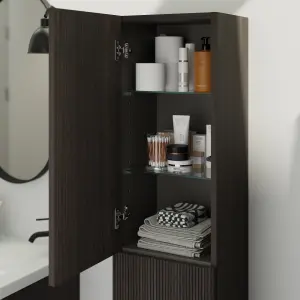 GoodHome Kentia Ribbed effect Walnut Veneer Double Bathroom Column cabinet (H)150cm (W)35cm