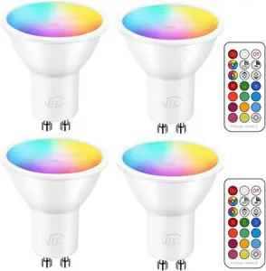 Ilc GU10 LED Light Bulbs Colour Changing 12 Colors 5W Dimmable Warm White 2700K RGB LED Spot Light Bulb With Remote Control, 40 Watt Equivalent