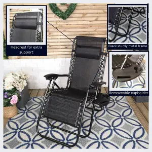 Black Multi Position Textoline Zero Gravity Garden Relaxer Chair Lounger