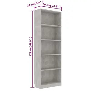 Berkfield 5-Tier Book Cabinet Concrete Grey 60x24x175 cm Engineered Wood