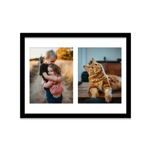 16x12 Inch 2 Opening Photo Collage Frame, Display Two 9x7 Inch Photos, Multi Aperture Family Picture Frame, Black