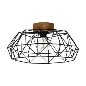 EGLO Padstow Black and Natural Metal/Wood Ceiling Light (D) 45.5cm