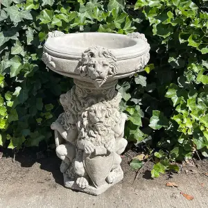 Regal Three Lions Stone cast Birdbath