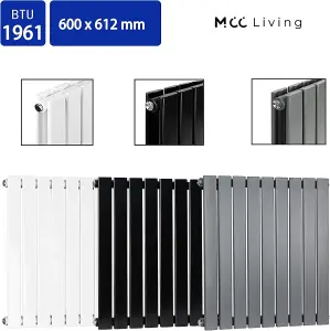 Designer Flat Panel Single Radiator 600x612 Black by MCC