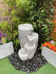 4 Circular Pouring Pots Traditional Solar Water Feature