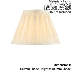 Tapered Cylinder Lamp Shade - Ivory Silk - 40W B22 - 8 Inch Pleated Design