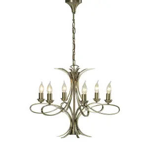 Luminosa Penn 6 Light Multi Arm Ceiling Pendant Chandelier Brushed brass effect plate, E14