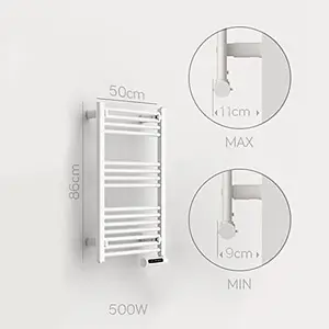 Towel Rail Bathroom Heater 500W Vertical Fluid Radiator White Electric 24/7 Timer Eco Low Energy