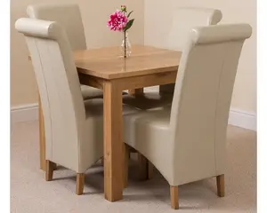 Oslo 90 x 90 cm Oak Small Dining Table and 4 Chairs Dining Set with Montana Ivory Leather Chairs