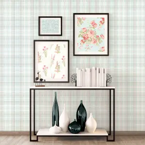 Galerie Abby Rose 4 Turquoise Grey Check Plaid Smooth Wallpaper