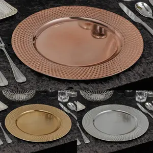 URBNLIVING 33cm Christmas Charger Plates Geo Gloss Pattern Set Of 6 Rose Gold Dinner Placemats Dining Party Table Decor