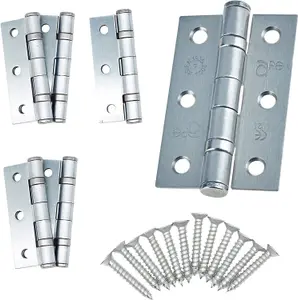 EAI - 3" Internal Door Hinges & Screws G7 FD30  - 76x50x2mm Square - Satin Chrome - Pack 3 Pairs