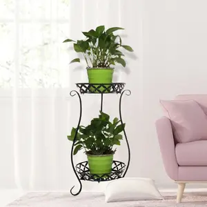 Garden 2 Tier Black Tall Vintage Plant Stand 64cm H