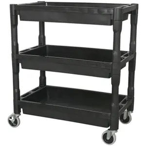 Heavy-Duty 3-Level Workshop Trolley - 60kg Capacity Per Shelf - Durable Plastic Design