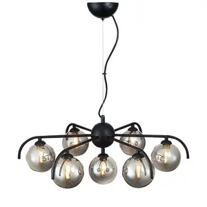 Luminosa Contemporary Multi Arm Pendant Ceiling 7 Light Black, Glass