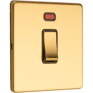 2 PACK 1 Gang 20A Single Light Switch & Neon SCREWLESS SATIN BRASS 2Way Rocker