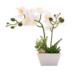 Artificial White Potted Orchid Small