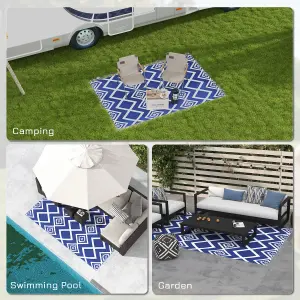 Outsunny Reversible Waterproof Outdoor Rug W/ Carry Bag, 182 x 274cm, Blue