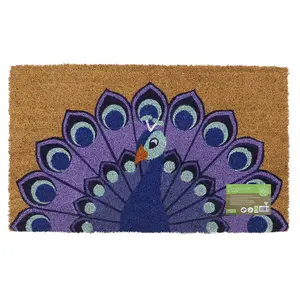 Eco-Friendly Latex Backed Coir Door Mat, Peacock