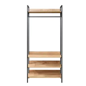 Alva Open Double Wardrobe with 4 Shelves Oak Storage Clothes Hanging Rail Stand