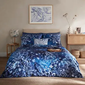 Cyanotype Feathers Floral Rectangular Scatter Cushion Cushion With Filling