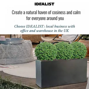 IDEALIST™ 65cm Long Trough Garden Planter, Dark Grey Reinforced Stone Rectangular Outdoor Large Plant Pot L65 W19 H30 cm, 37L