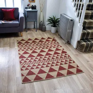 Modern Easy to Clean Flatweave Anti-Slip Geometric Red Rug for Dining Rug-160cm X 225cm