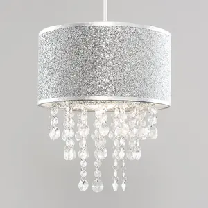 ValueLights Bonita Silver Ceiling Pendant Droplets Shade and B22 GLS LED 10W Warm White 3000K Bulb