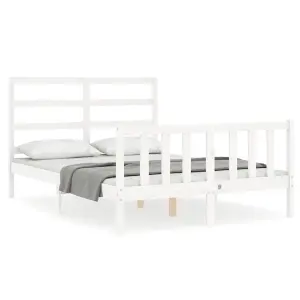 Berkfield Bed Frame with Headboard White 4FT Small Double Solid Wood