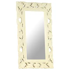 Berkfield Hand Carved Mirror White 80x50 cm Solid Mango Wood