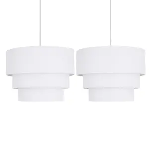 First Choice Lighting Pair of White 3 Tier Ceiling Light Shades