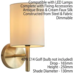 2 PACK Dimmable LED Wall Light Antique Brass & Cream Shade Modern Lamp Lighting