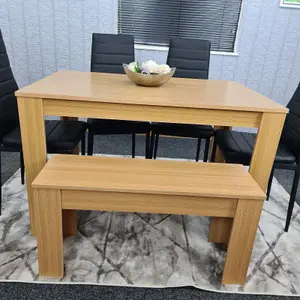 Kitchen Dining Table With 4 Chairs 1 Bench Dining Table Room Set 6 Wooden OAK Effect Table 4 Black Chairs 1 OAK Bench Kosy Koala