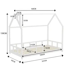 White Toddler Bed with House Frame Pine Wood