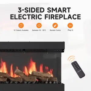 3-Sided Smart Fires Black Electric Fireplace Freestanding or Inset Fireplace, 50in