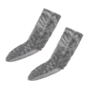 Teddy Fleece Womens Bed Socks Fluffy Pair Sherpa Non Slip Sole, Charcoal