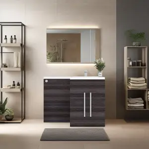 Rinse Bathrooms 1100mm RH Vanity Unit with Basin and Back to Wall Unit Bathroom Storage Unit Free Standing Grey