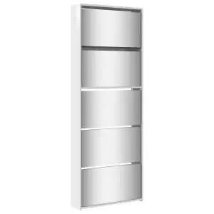 Berkfield Shoe Cabinet with Mirror 5-Layer High Gloss White 63x17x169.5 cm