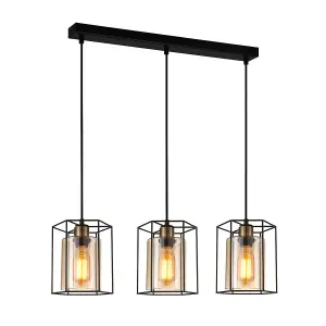 Luminosa Kalula Industrial, Retro 3 Light Bar Pendant Ceiling Light, E27