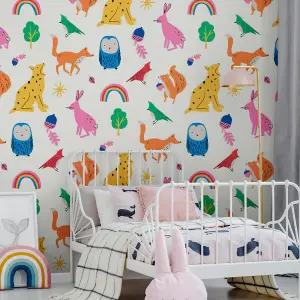 Joules Multicolour Country critters Smooth Wallpaper Sample