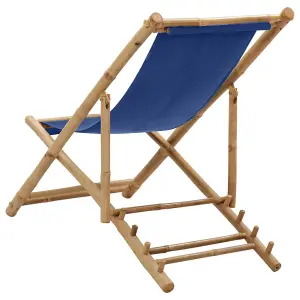 Berkfield Deck Chair Bamboo and Canvas Navy Blue