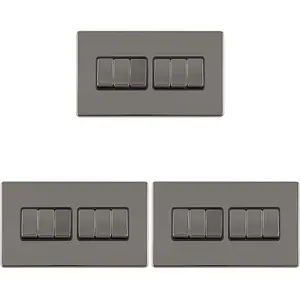 3 PACK 6 Gang Multi Light Switch SCREWLESS BLACK NICKEL 2 Way 10A Slim Rocker