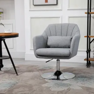 HOMCOM Swivel Accent Chair for Living Room Contemporary Vanity Armchair Adjustable Height Thick Cushion Lumbar Support Light Grey