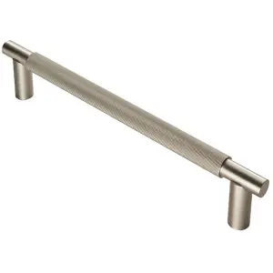 Luxury T Bar Knurled Pull Handle - 300mm Satin Nickel - Kitchen Door Cabinet